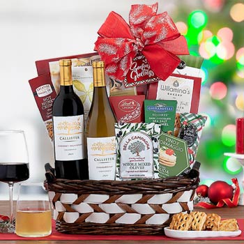 Festive Holiday Wine Gift Basket