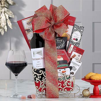 Christmas Wine and Godiva Gift Sleigh