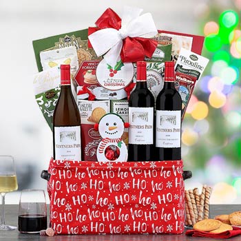 Deluxe Christmas Wine Gift Basket