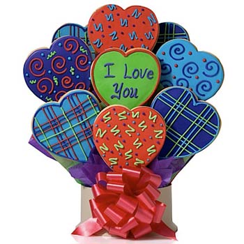 Decorated Hearts Cookie Bouquet
