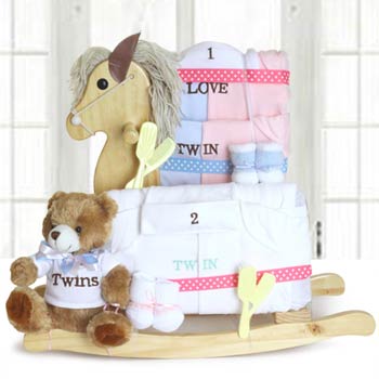Twin Baby Rocking Horse Gift Basket
