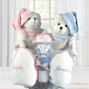 Personalized Twins Teddy Bear Gift Basket
