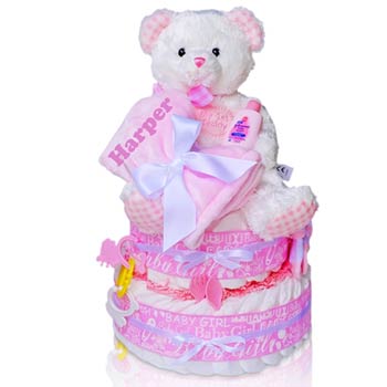 Baby Girl Teddy Bear Diaper Cake