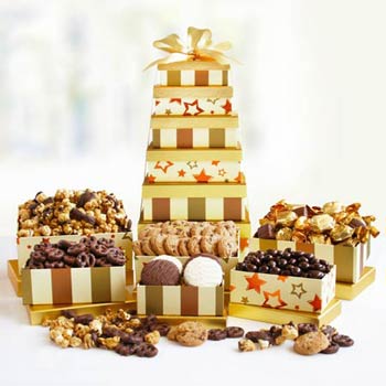 Golden Holiday Gift Tower