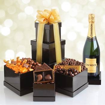 Wine and Godiva Chocolates Gift Tower