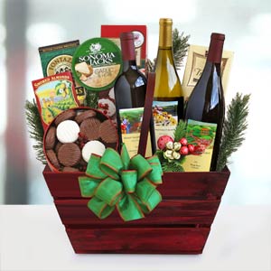 Christmas Gift Baskets Wine on Wine Gift Baskets   Holiday Wine Trio Gift Basket